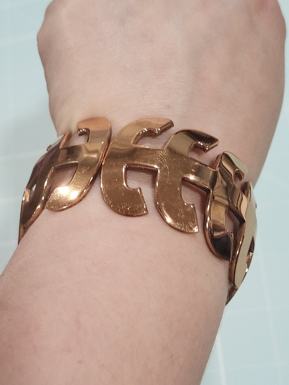 Vintage 50s MCM Renoir Copper "Wildfire" Hinged Bangle Bracelet Geometric Design